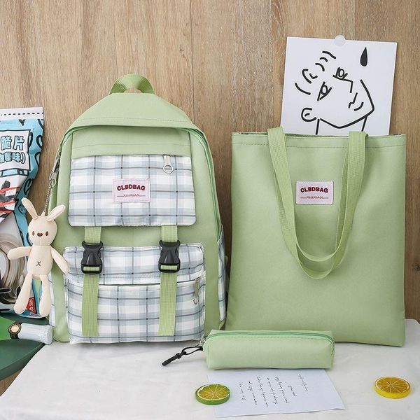 

outdoor bags 3-piece set plaid backpack women school for teenage girls college student bagpack canvas junior high female