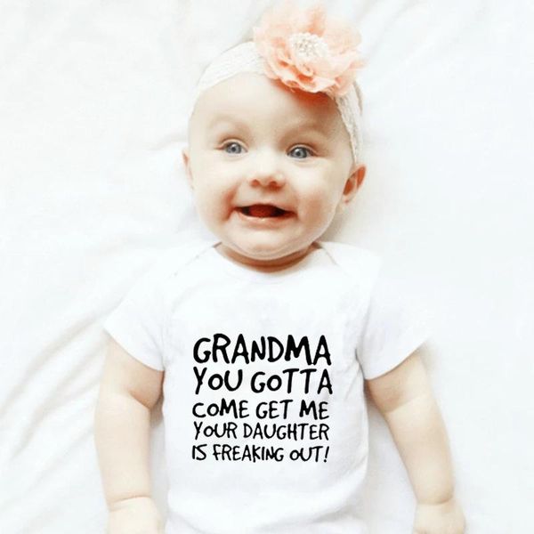 

rompers grandma you gotta come get me infant baby boy girl romper print short sleeve jumpsuit casual outfits kids clothes, Blue