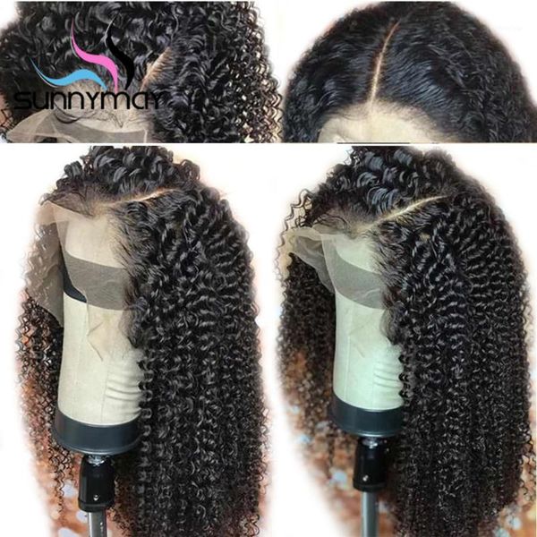 

sunnymay 13x4 curly lace front wig with baby hair pre plucked human wigs brazilian remy bleached knots1, Black;brown