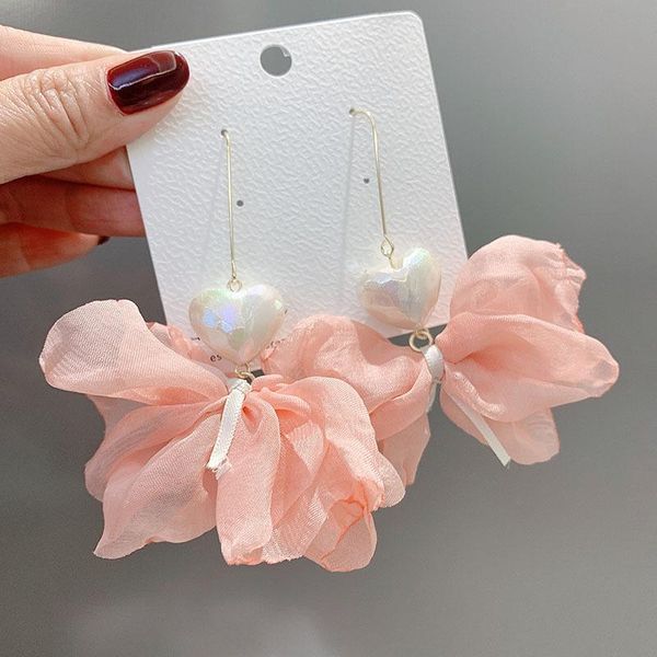 

dangle & chandelier south korea's dongdaemun fashion trend personality simple metal pearl bow long earrings women, Silver