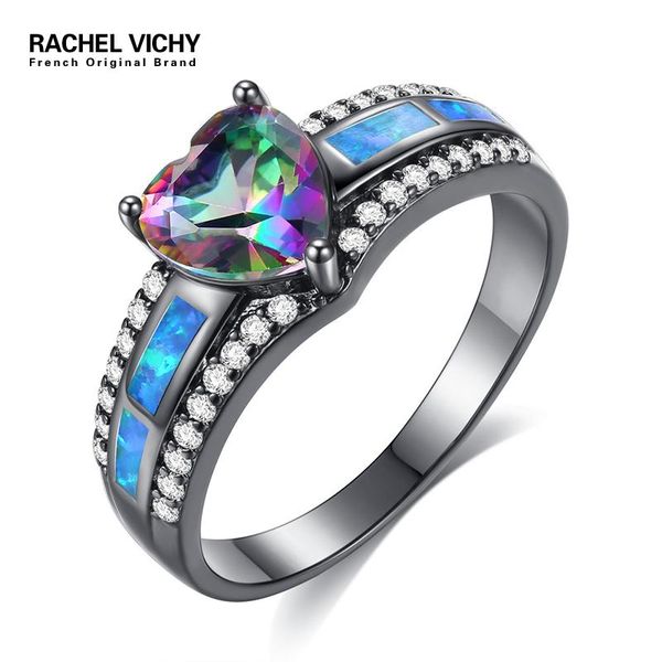 

wedding rings rachel vichy black gold z ring for women solid silver jewelry fashion brand fine 2021 opal heart r253, Slivery;golden