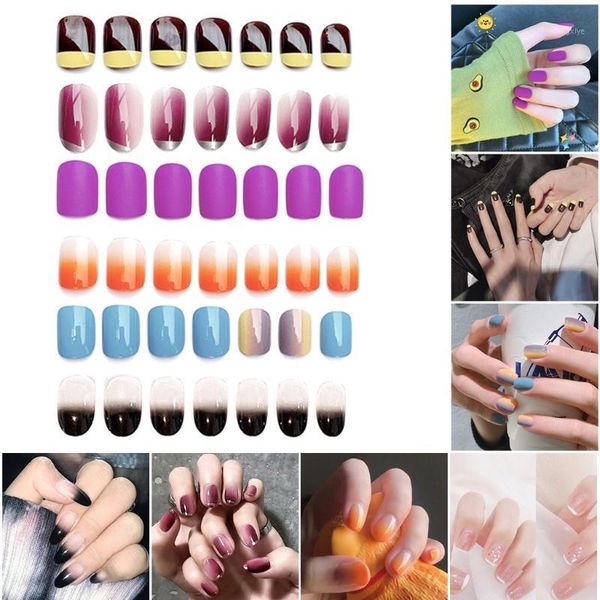 

long/short wearable false nails coffin colorful full cover fake artificial1, Red;gold