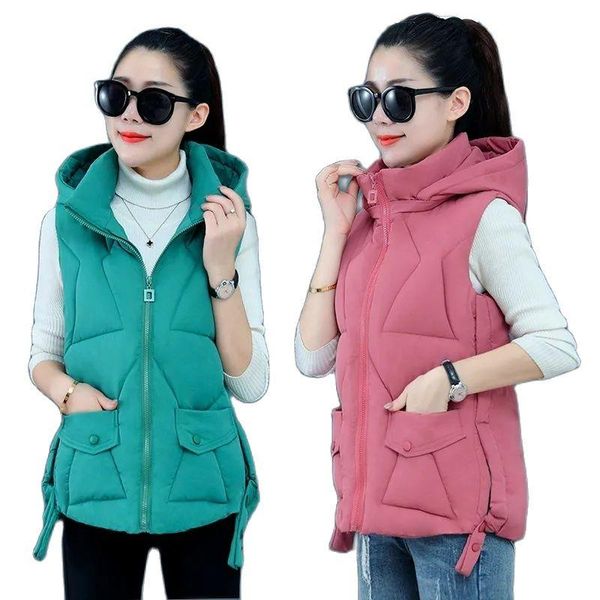 

women's vests 2021 cotton waistcoat women jacket short autumn winter vest lady down outwear student sleeveless thick coat female, Black;white