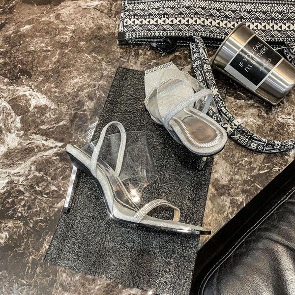 

teahoo 2021 luxurious rhinestone women sandals square head open toe transparent high heels for wedding/party/dres, Black