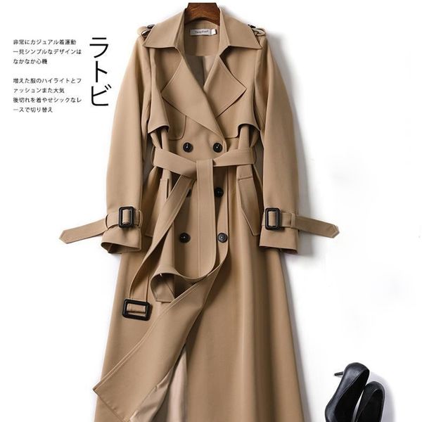 

fashion korean style oversized spring and autumn women's windbreaker double-breasted long belted office ladies cloak 210914, Tan;black