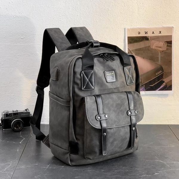 

wholesale mens leather shoulder bag outdoor leisure wear-resistant grey fashion handbag multifunctional retro backpack simple belt decorativ