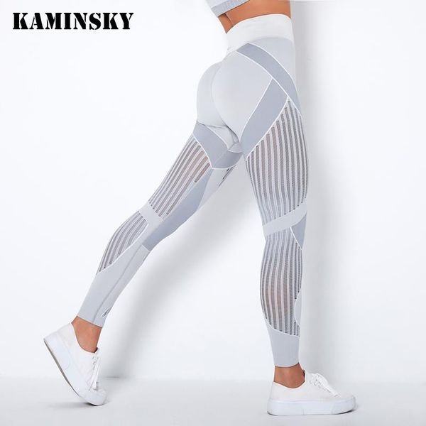 

women's leggings kaminsky 2021 stretchy gym seamless tummy control mesh pants high waist sport running women xs-l, Black