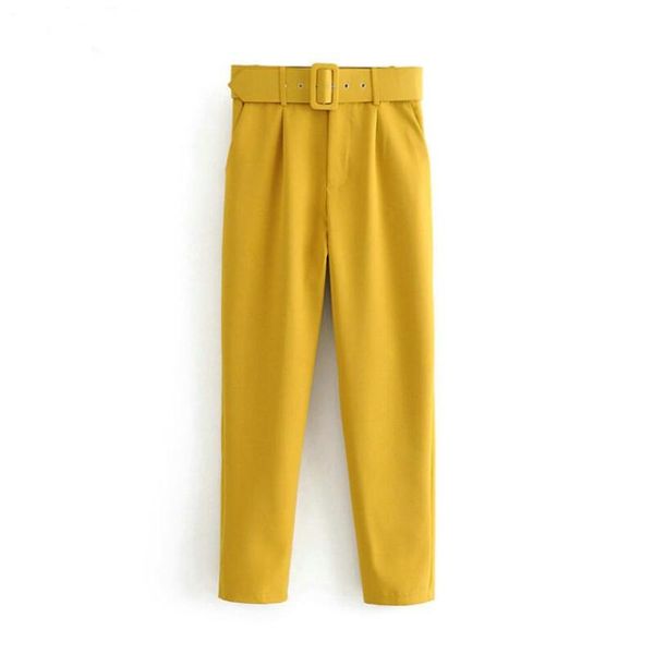 

women's pants & capris black suit woman high waist sashes pockets office ladies fashion middle aged pink yellow p193, Black;white