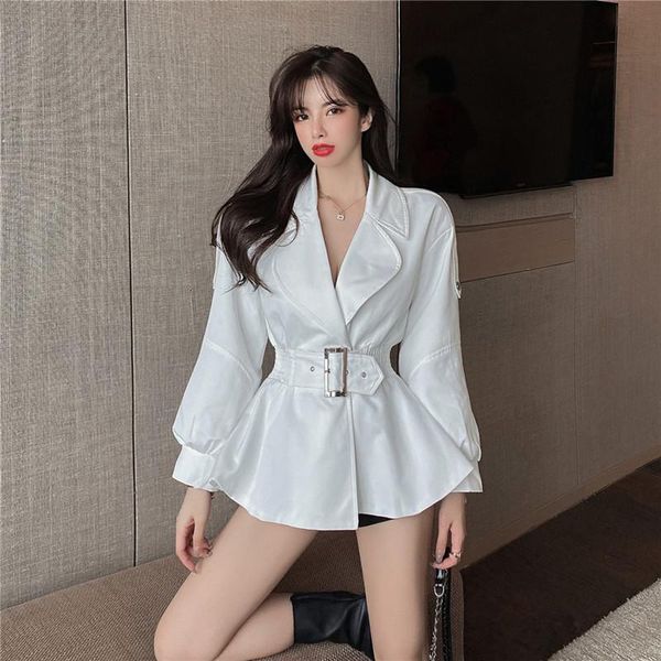 

women's suits & blazers fashion slim collected waisted women elegant office lady solid notched jackets pockets double breasted suit lad, White;black