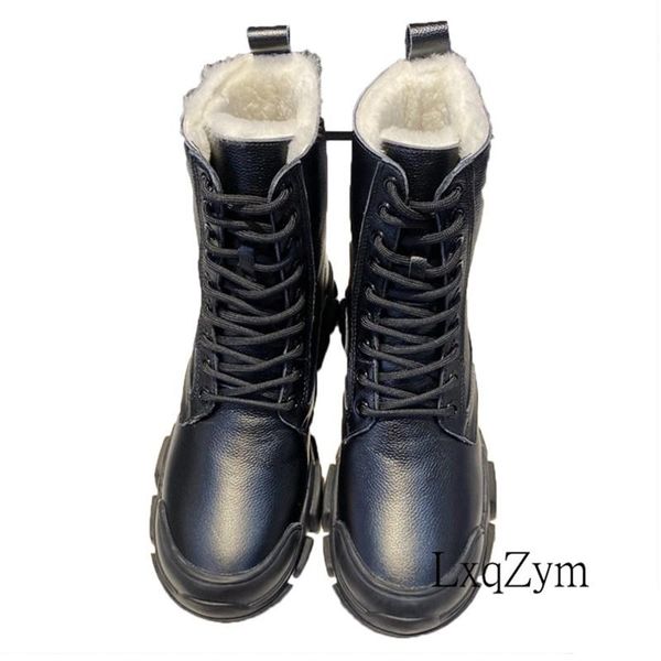 

boots arrived women's ankle with wool fur fashion lady handmade comfort flats winter hiking shoes, Black