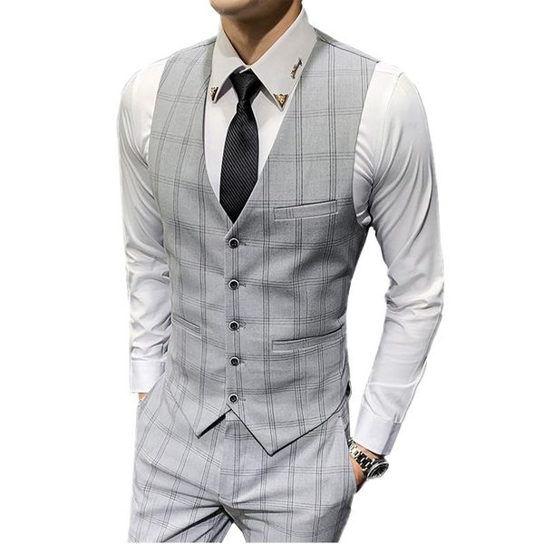 

men's vests autumn gray suit vest and pants fashion business casual men waistcoat pant suit, trousers can be sold separately, Black;white