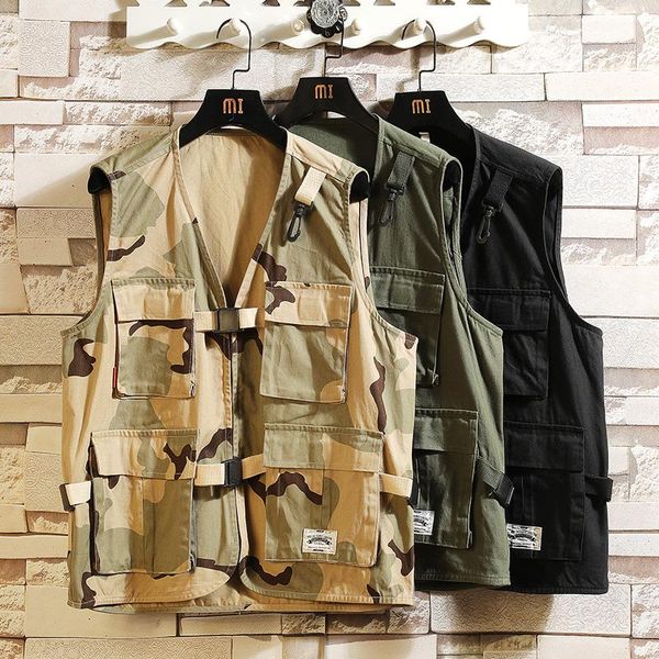 

men's vests sleeveless jacket fashion for pocket pography waistcoat casual spring autumn outdoors military black 2021 fishing, Black;white