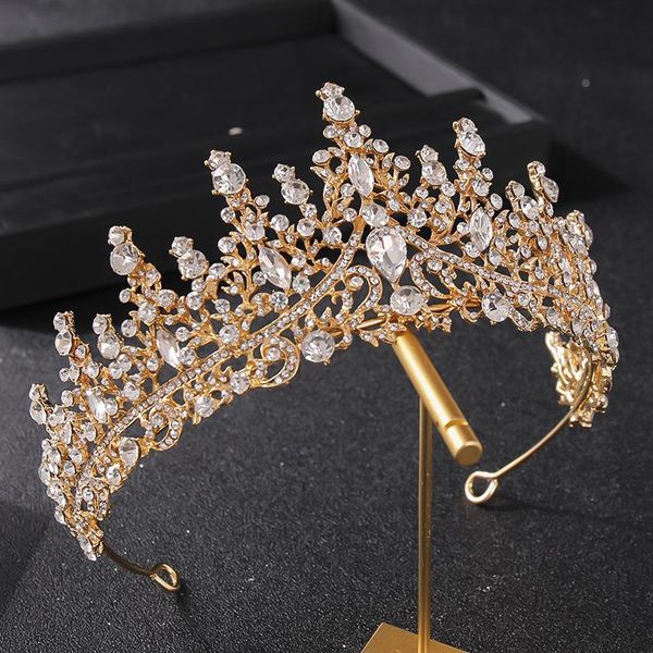 

hair clips & barrettes women bridal crown headpiece shiny rhinestones headband bangs fixed loop for wedding party pography ea, Golden;silver