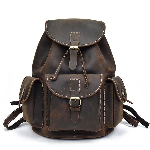 

backpack men school bags knapsack male daypack travel camputer bag vintage 100% genuine leather rucksack