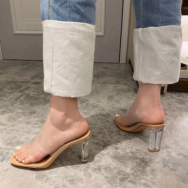 

slippers 2021 fashion clear heels sandals high heel summer outdoor slipper woman pvc transparent pumps leisure flip flops, Black