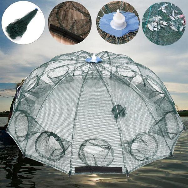 

fishing accessories portable automatic net 6 sides holes landing trap cast dip cage fish shrimp minnow