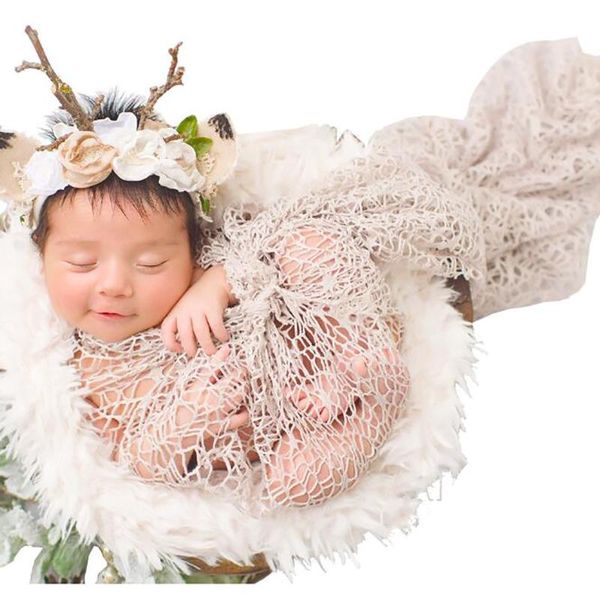 

blankets & swaddling born props stretch baby pography wraps hollow out lace wrap mesh infant shooting