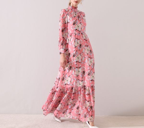 

runway dresses europe and the united states spring latest high-quality printing elegant wild holiday dress mbec, Black
