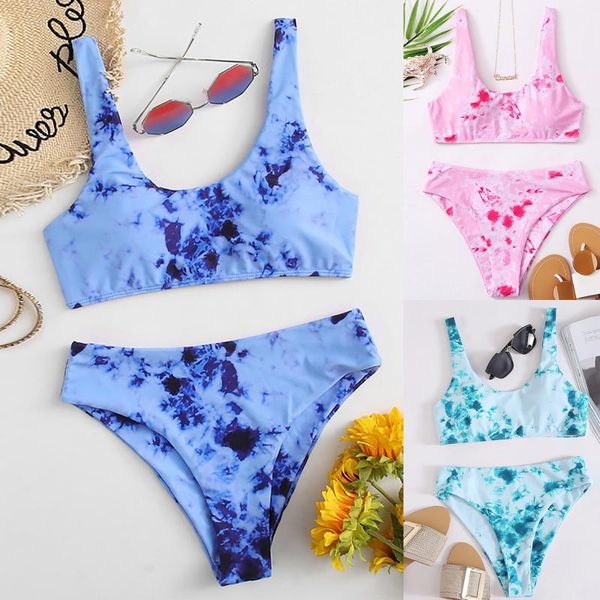 

women's high breast contrast gradient split bikini set two pieces swimsuit swimwear piece maillot de bain femme two-piece suits