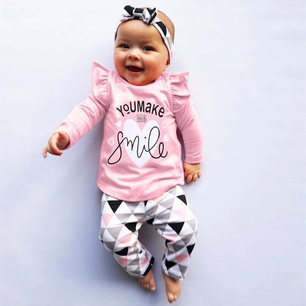 

born toddler infant baby girls cartoon clothes long sleeve letter print geometric pants outfits set ropa de niÃ±a clothing sets, White