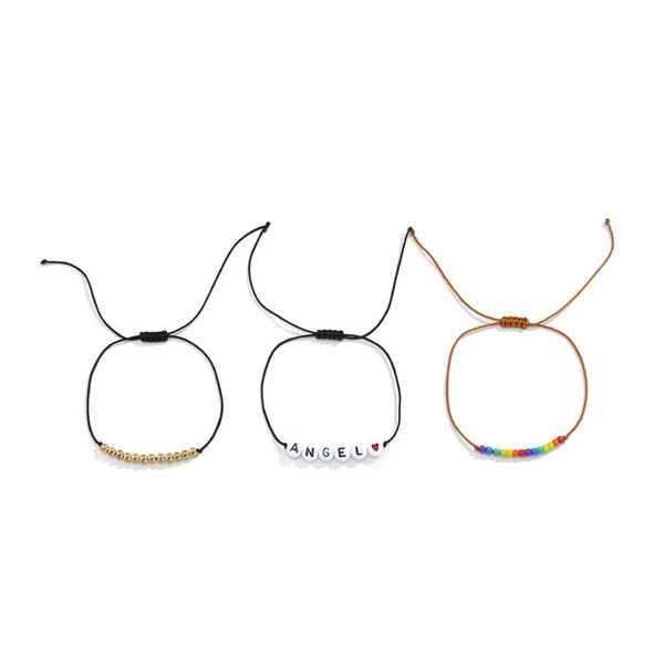

yamog women colorful beaded splicing charm bracelets acrylic letter love adjustable rope line chain european multi layer vacation party hand, Golden;silver