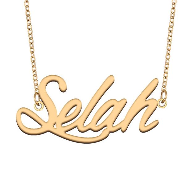 

pendant necklaces selah name necklace for women stainless steel jewelry 18k gold plated nameplate femme mother girlfriend gift, Silver