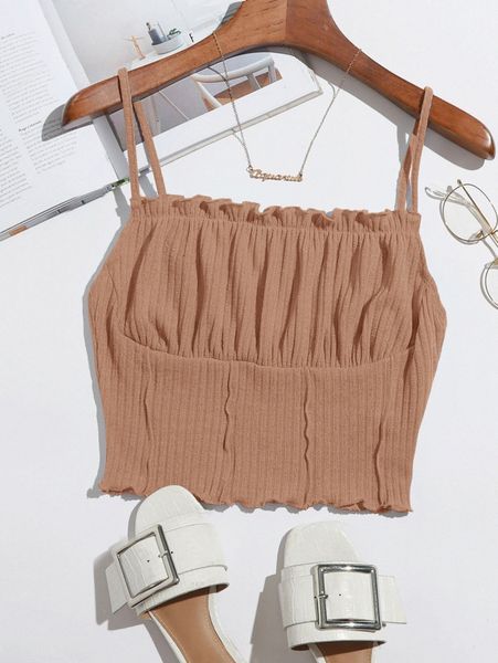 

ruched bust lettuce trim cami o97z#, White