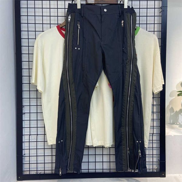 

mens pants ins mens loose casual function vibe trend nylon side zipper fashion pants, Black