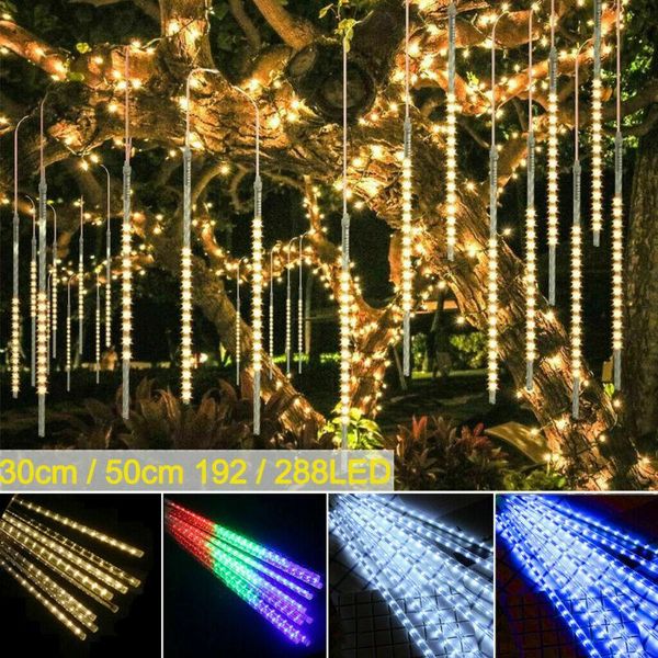 

drop waterproof 3 colors eu/us/uk plug garland led meteor shower rain string light 50cm 30cm icicle snowfall xmas decor strings
