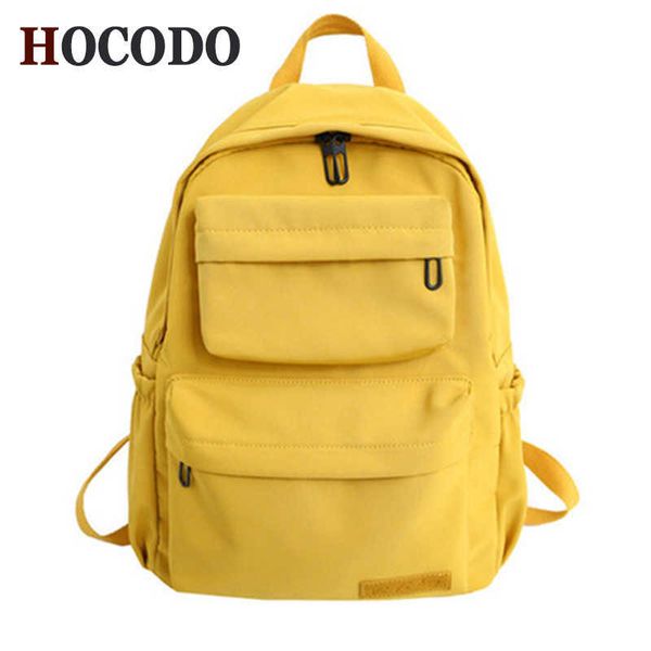 

hocodo solid color backpack for women 2021 waterproof nylon multi pocket travel backpacks large capacity school bag for teenage y0804