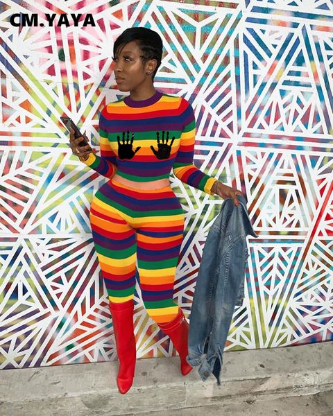 

active rainbow striped sweatsuit womens set long sleeve tee pants suit street trasuit two piece set fitness outfitby air, White