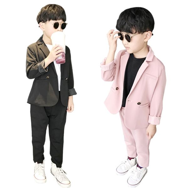 

children summer new pink suit set boys handsome party birthday casual costume kids blazer pants 2pcs clothing sets, Black