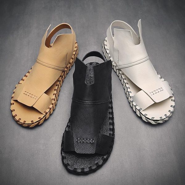 

sandals 2021 men summer slip on pu leather for mens designer beach sneakers man rubber bottom casual shoes, Black