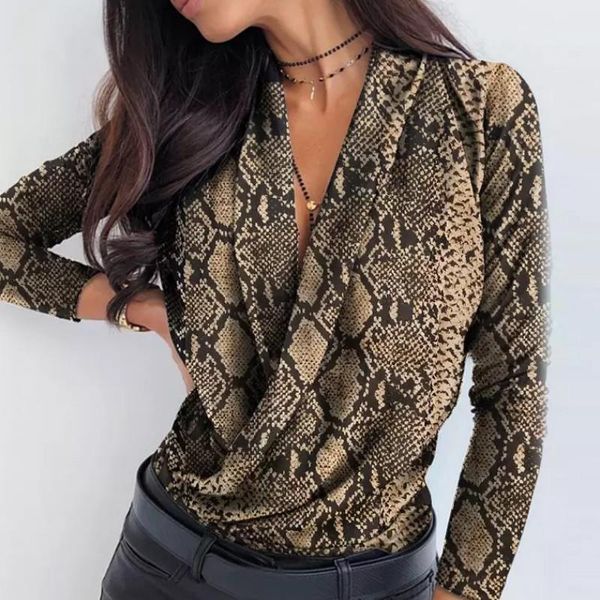 

women's blouses & shirts casual leopard print loose women 2021 summer v neck long sleeve female fashion blouse mujer streetwear, White