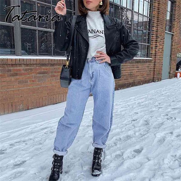 

high waisted boyfriend jeans for women loose casual harem denim pants push up vintage mom female gray autumn spring 210514, Blue