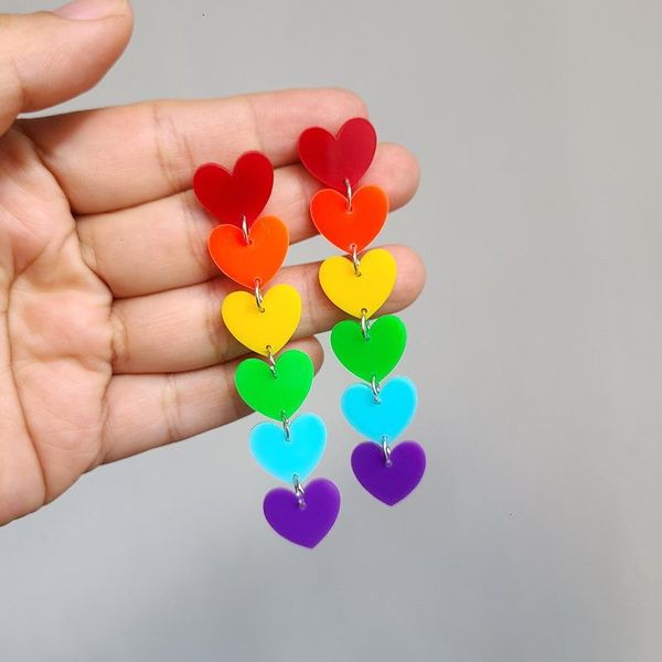 

stud arrival fashion rainbow color long tassel acrylic earrings for women lovely mini peach heart exaggerated brincos femme 2021, Golden;silver