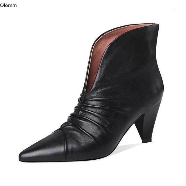 

boots olomm women leather ankle 6.8 cm spike heel chic pointed toe elegant black red beige party shoes us size 4-8.51