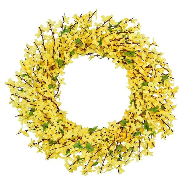 

artificial forsythia flower wreath, yellow front door wreath winter jasminum for wedding home wall decor decorative flowers & wreaths