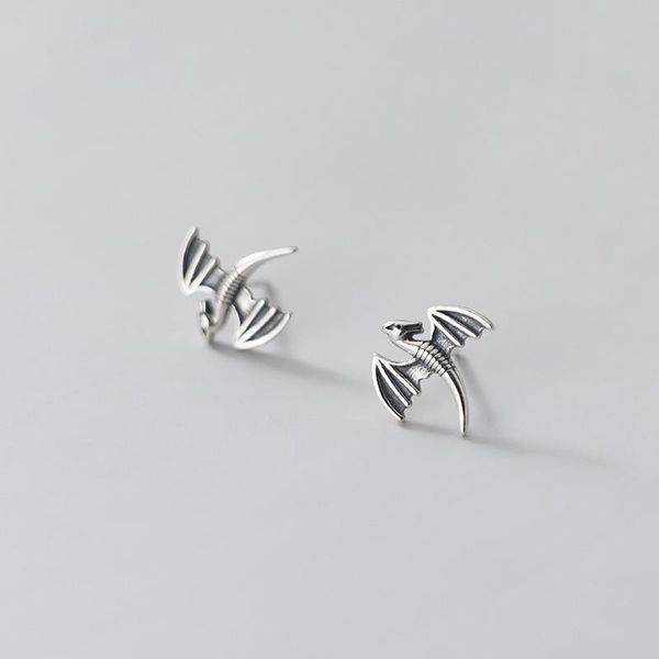 

vintage stud women jewelry 925 thai silver retro style distressed dragon simple tide ear female unusual, Golden;silver