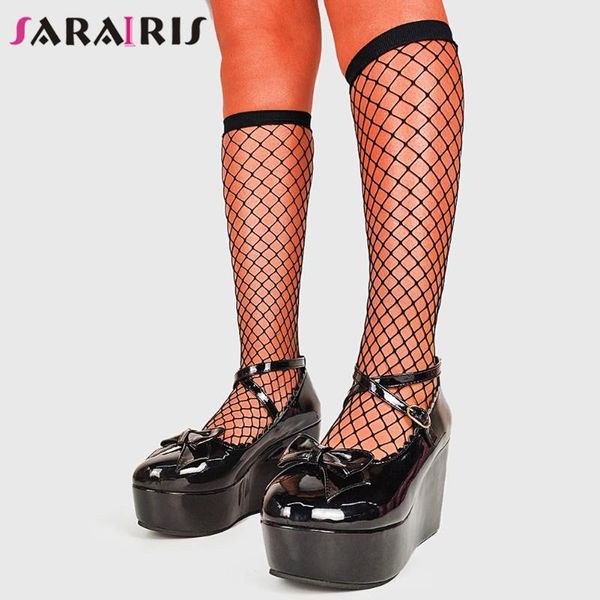 

sarairis solid buckle platform marry janes pumps women wedges fashion sweet great quality spring ladies shoes dress, Black