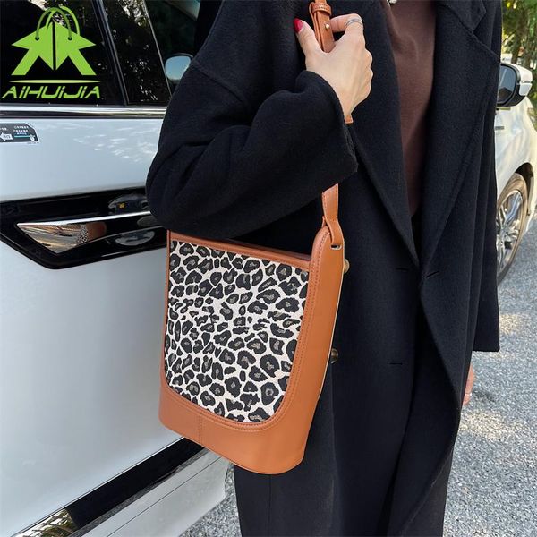 

evening bags fashion leopard trend shoulder for women luxury casual handbag high capacity pu leather ladies bucket messenger bag