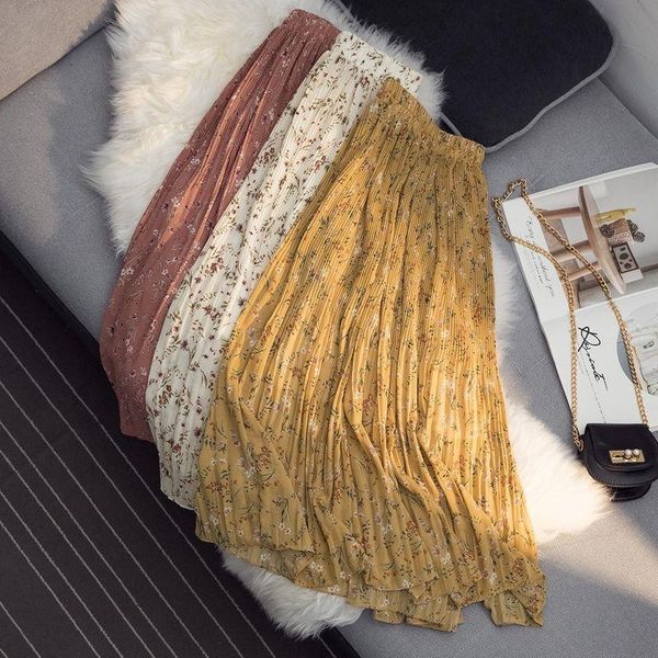 

ruffles bohemian women fashion pleated skirts boho high waist chiffon femal long skirt floral print midi summer streetwear, Black