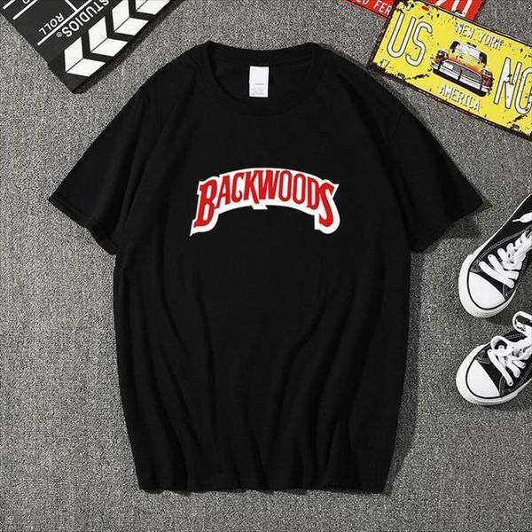 

summer backwoods printing fashion mens short sleeve o neck cotton hip hop rock streetwear clothing, White;black