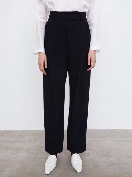 

women's pants & capris 2021 women high waist straight suit office ladies wool slim casual trousers, Black;white