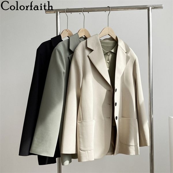 

autumn winter women blazers buttons pockets jackets notched vintage oversize wild elegant lady jkz1829 210427, White;black