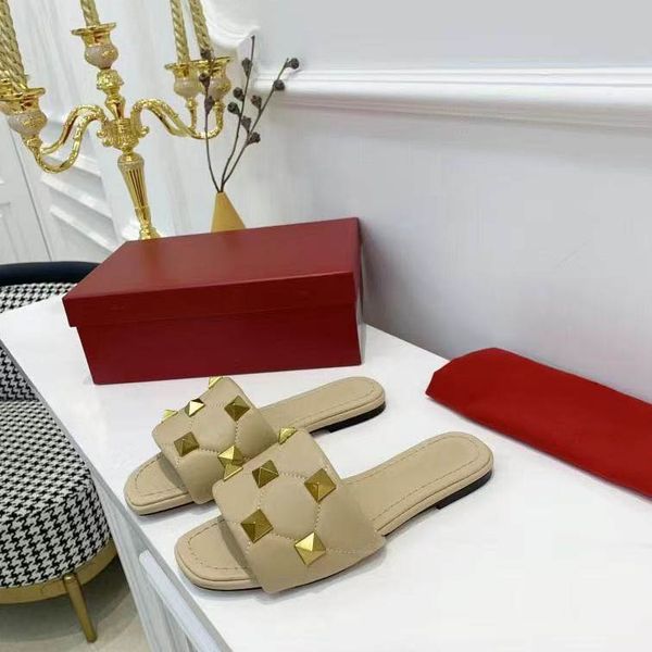 

designer leather ladies sandals summer flat slipper fashion beach woman big head rainbow letters with box, Black