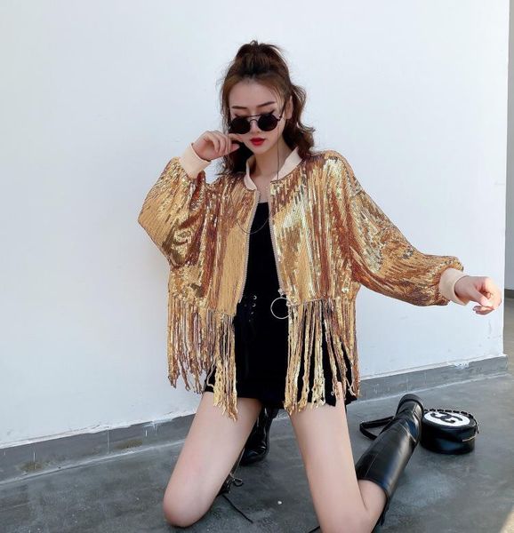 

women's jackets european and american fashion, western style, temperament, heavy industry, sequins, tassels, jacket, Black;brown