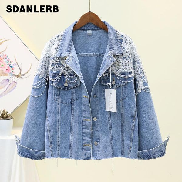 

women's jackets 2021 spring heavy embroidery beaded rhinestone flash short denim jacket temperament ladies jean, Black;brown