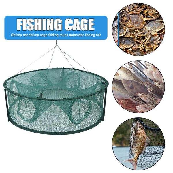

fishing accessories 6 holes automatic net trap cage round shape opening for crabs crayfish lobster foldable crab fish cast mesh