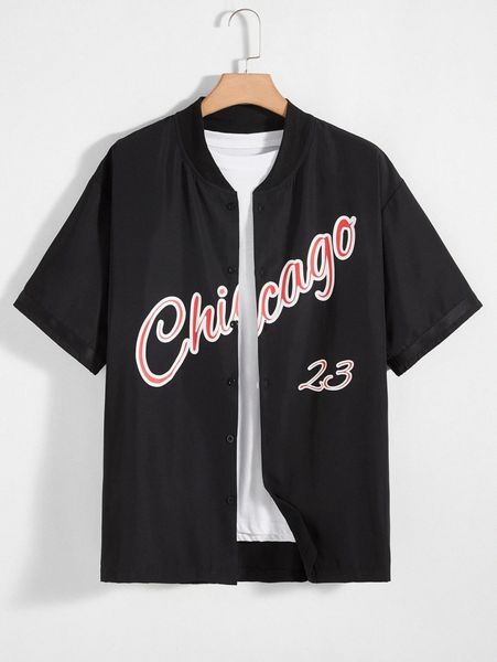 

men 1pc letter graphic baseball collar shirt r1jm#, White;black